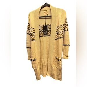NWT Chaser Cream and Black Geometric Cardigan Sweater